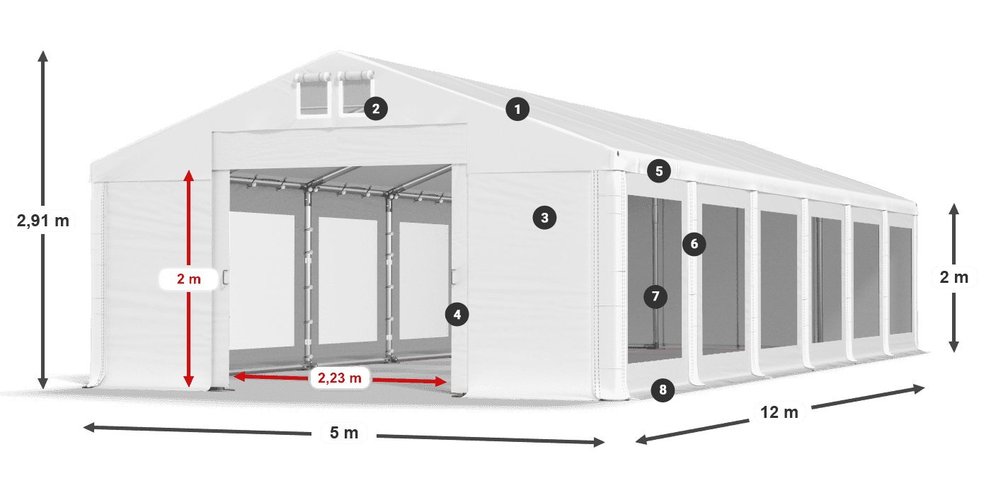 Dach: MS 580 PVC Wände: MS 580 PVC 2m Legende