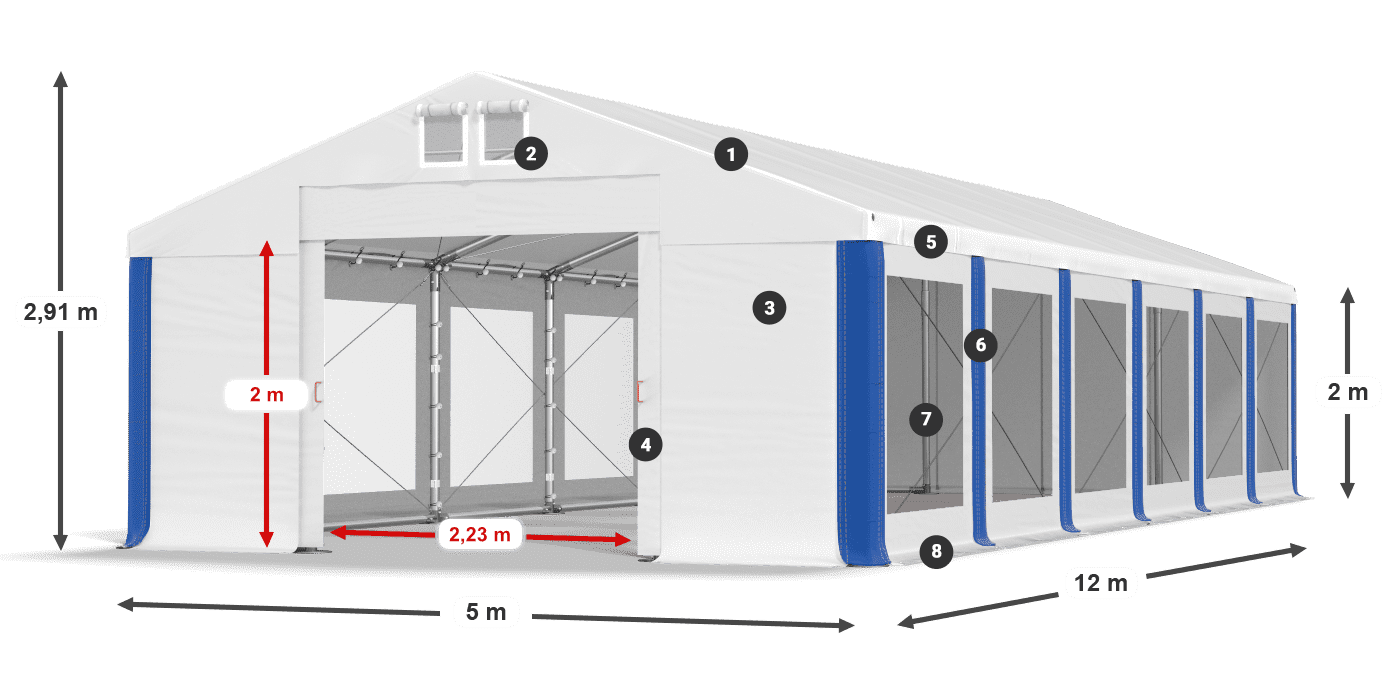 Dach: MS 580 PVC Wände: MS 580 PVC 2m Legende