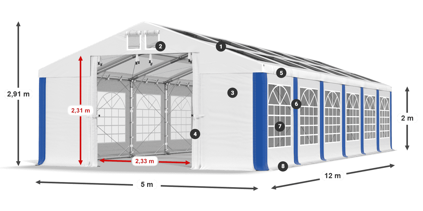 Dach: MS 580 PVC Wände: SD 500 PVC 2m Legende
