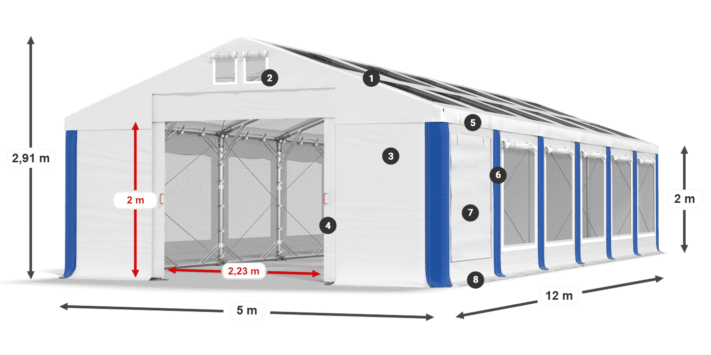Dach: MS T 580 PVC Wände: SDM 500 PVC 2m Legende