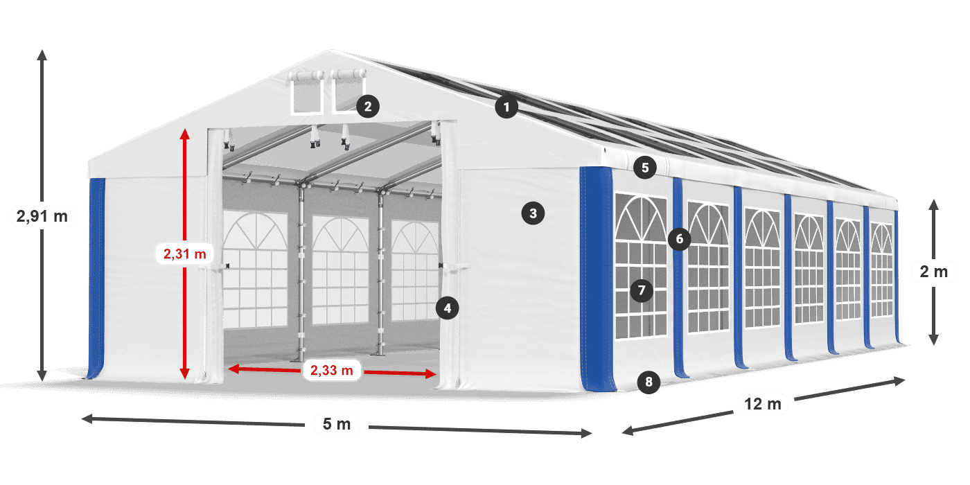 Dach: MS 580 PVC Wände: SD 500 PVC 2m Legende