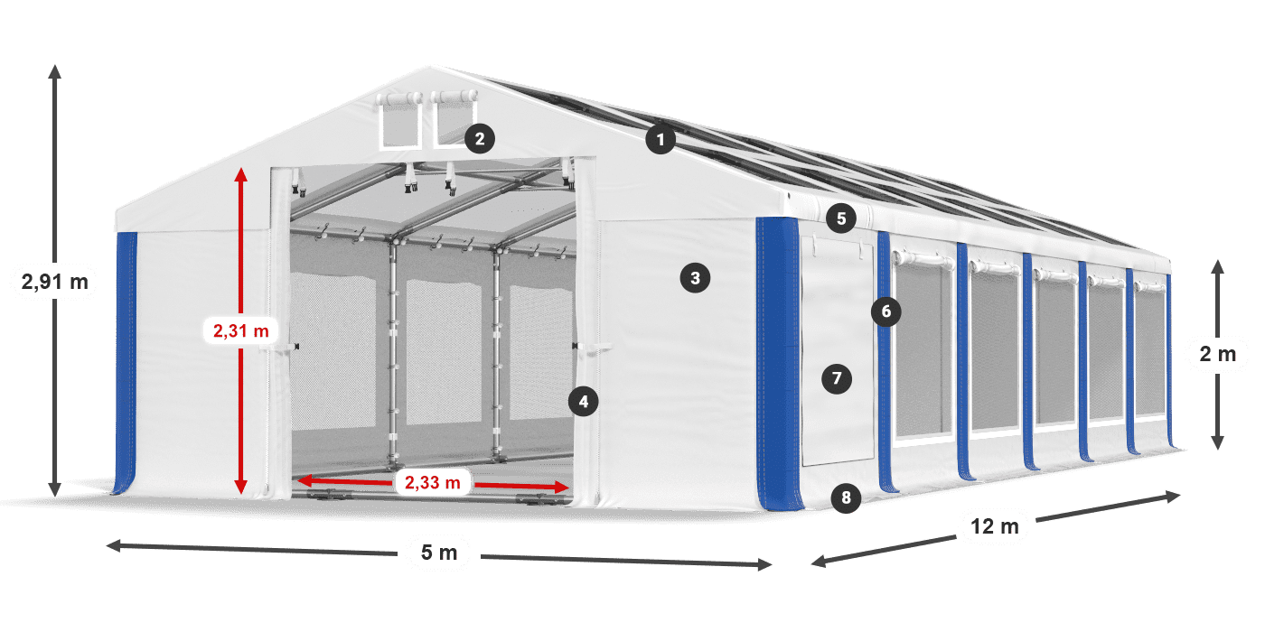 Dach: MS T 580 PVC Wände: SDM 500 PVC 2m Legende