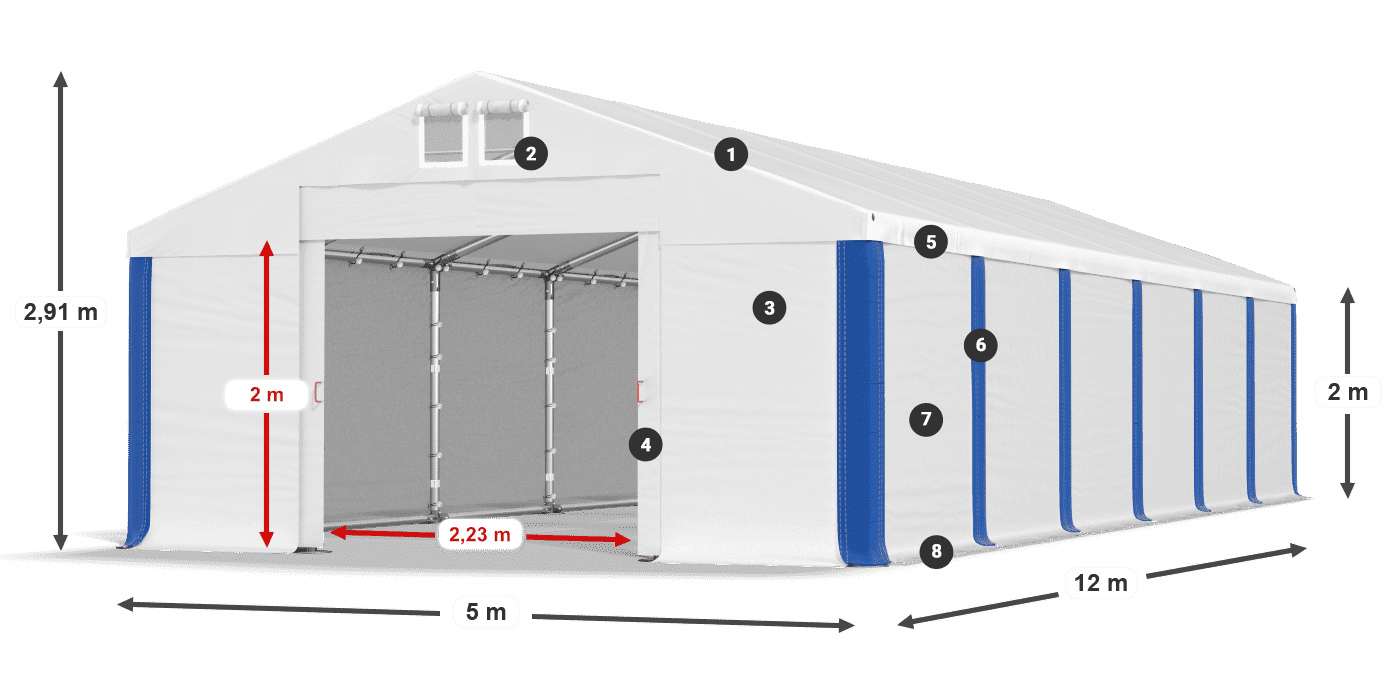 Dach: MS 580 PVC Wände: SD 500 PVC 2m Legende