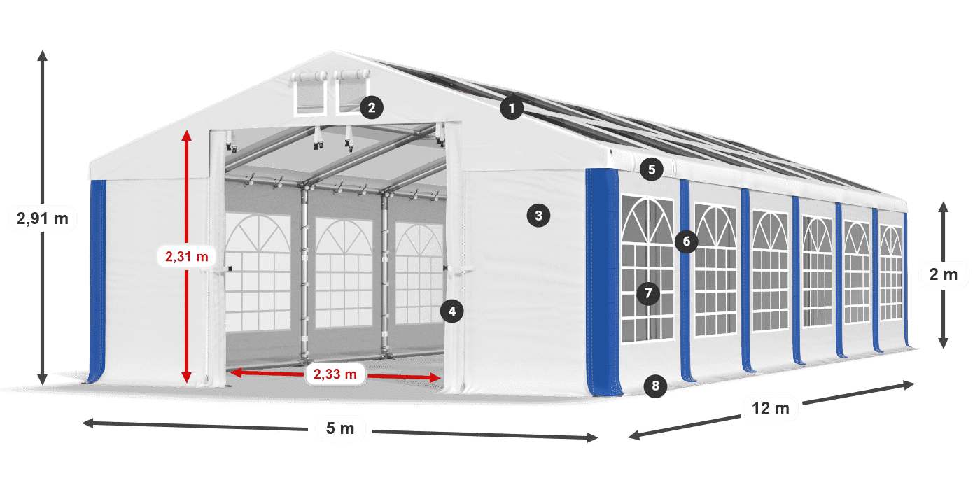 Dach: MS 580 PVC Wände: SD 500 PVC 2m Legende