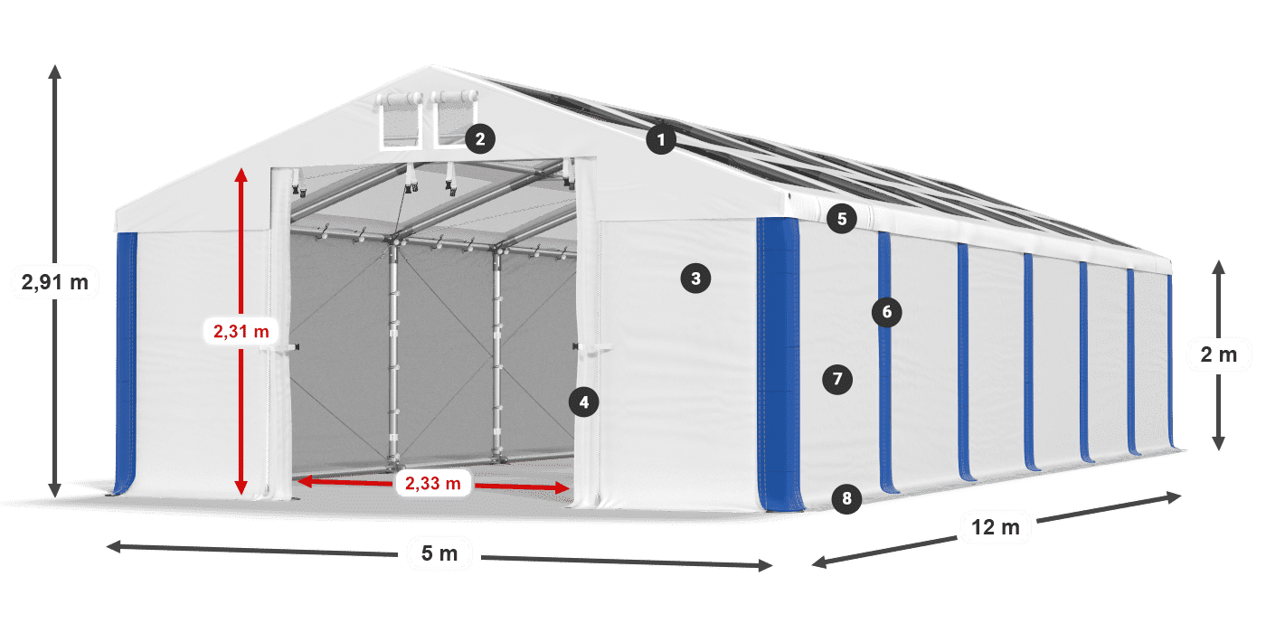 Dach: MS T 580 PVC Wände: SD 500 PVC 2m Legende