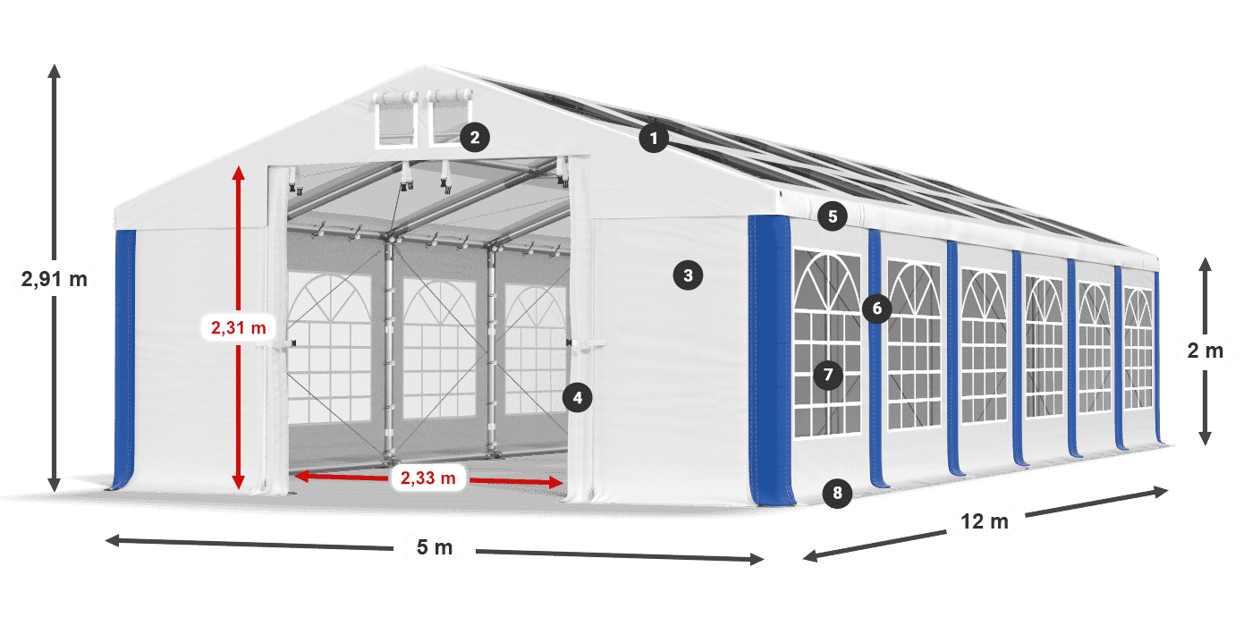 Dach: MS 580 PVC Wände: SD 500 PVC 2m Legende
