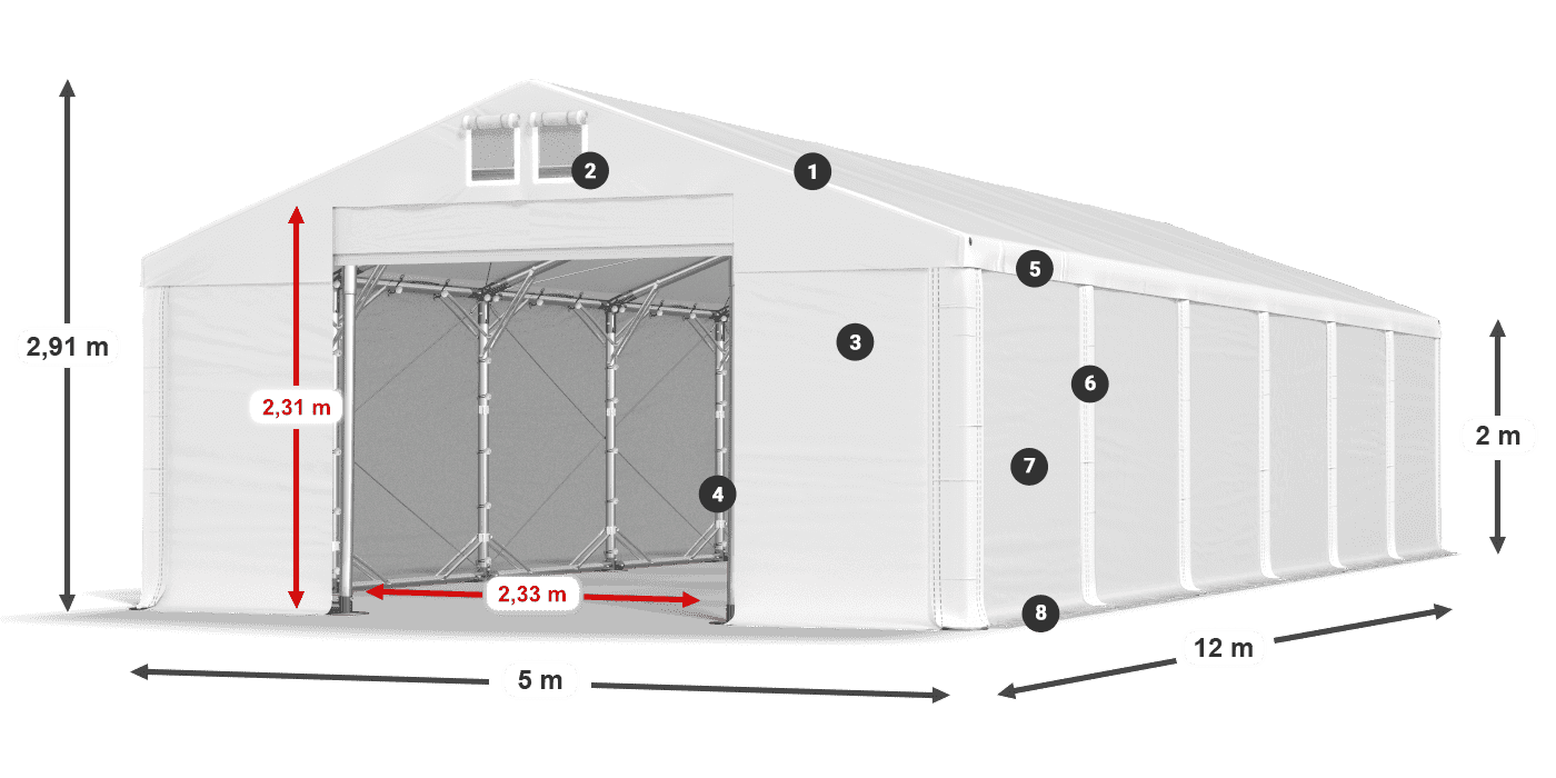 Dach: SD 560 PVC Wände: FR 620 PVC Legende 2m