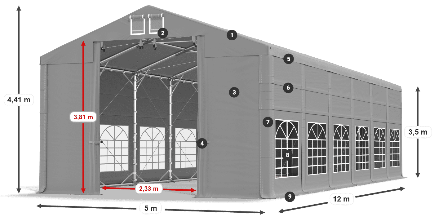 Dach: FR 620 PVC Wände: SD 500 PVC 3,5 m Legende