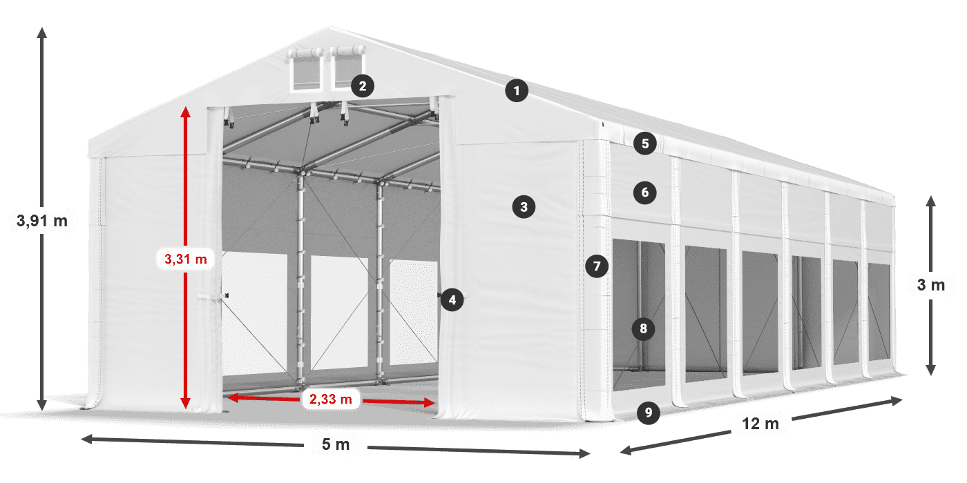 Dach: FR 620 PVC Wände: MS 580 PVC 3m Legende