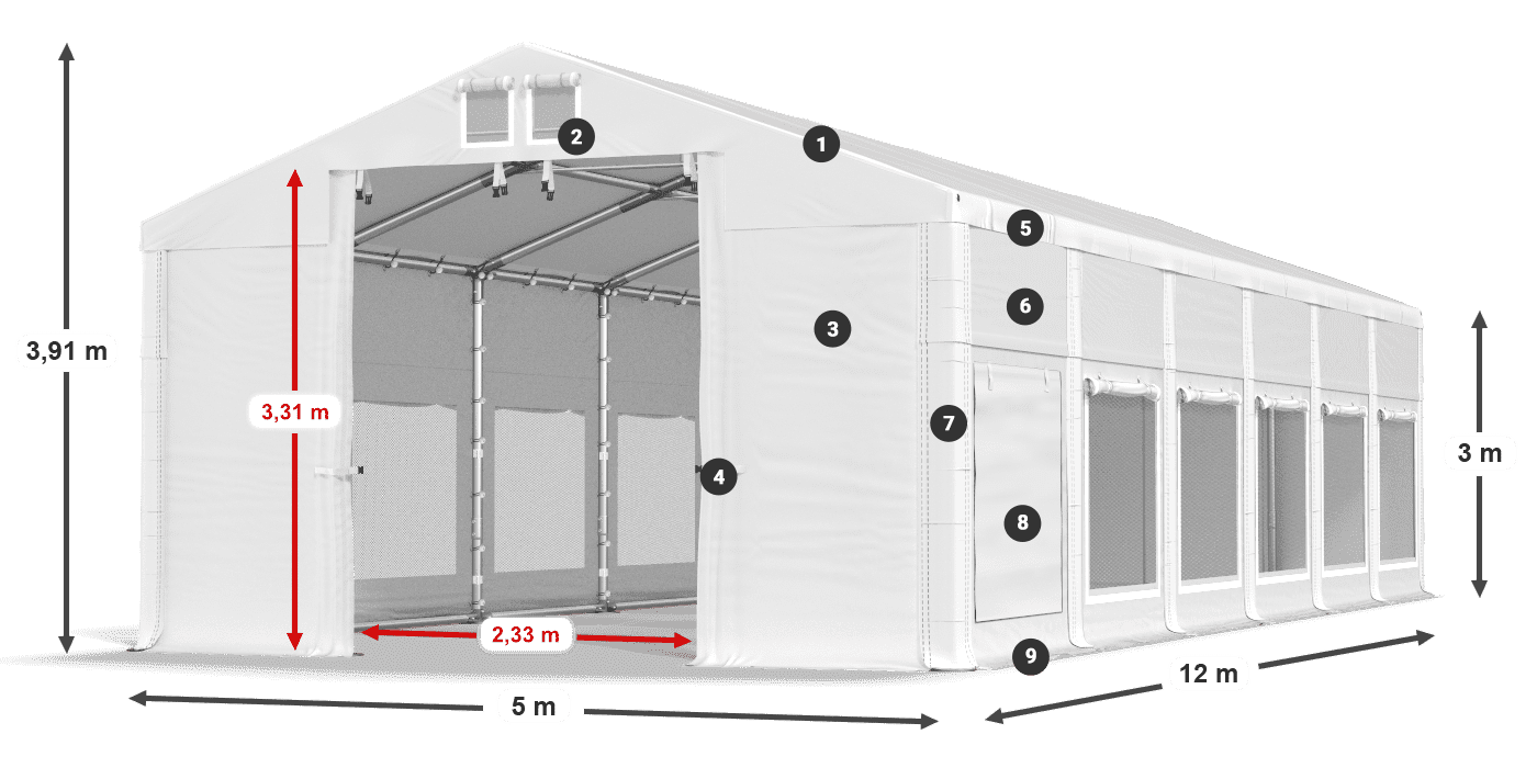 Dach: MS 580 PVC Wände: SD M 500 PVC 3m Legende