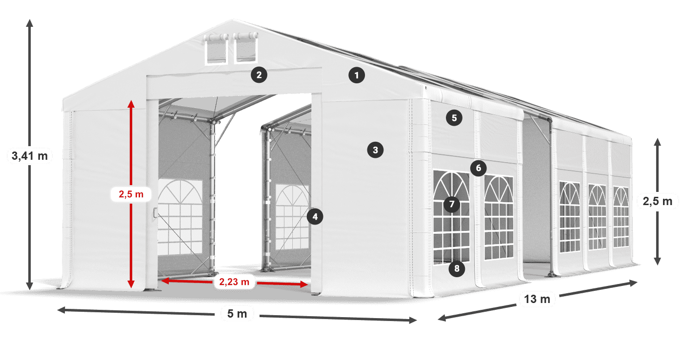 Dach: MS T 580 PVC Wände: FR 620 PVC 2,5 m Legende