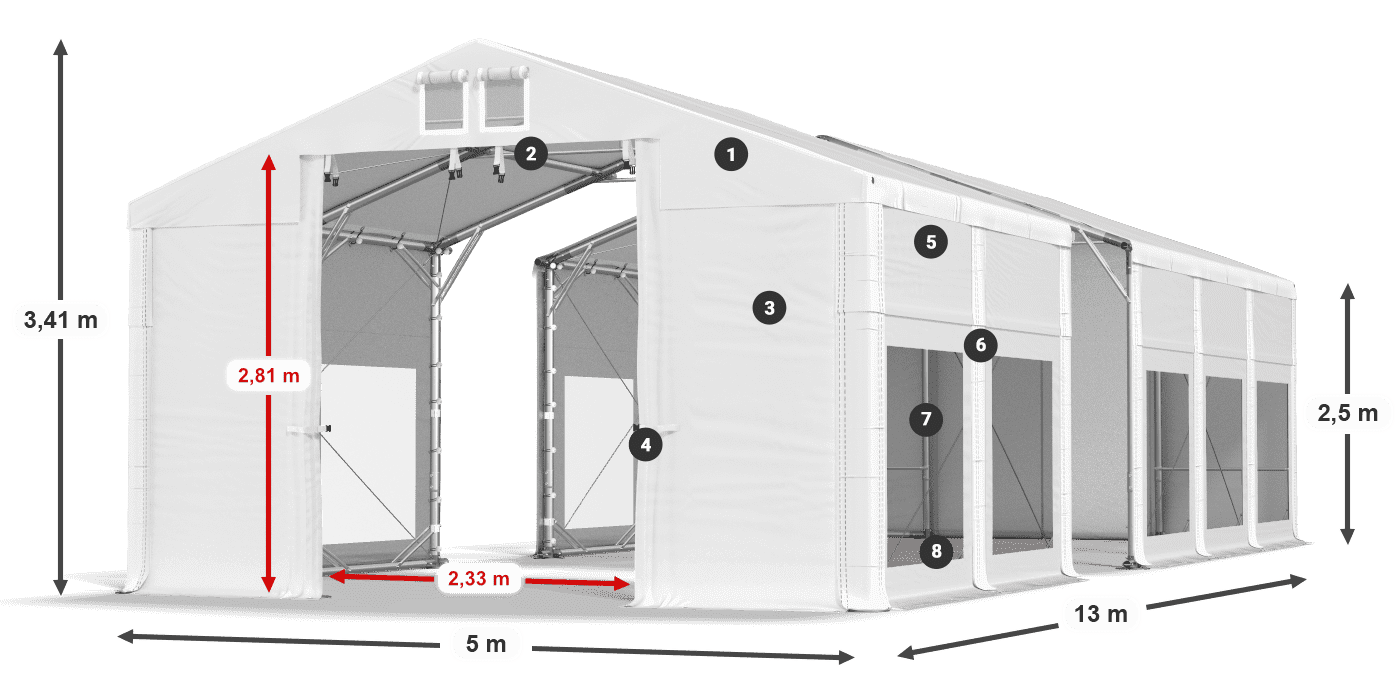 Dach: MS 580 PVC Wände: MS 580 PVC 2,5 m Legende