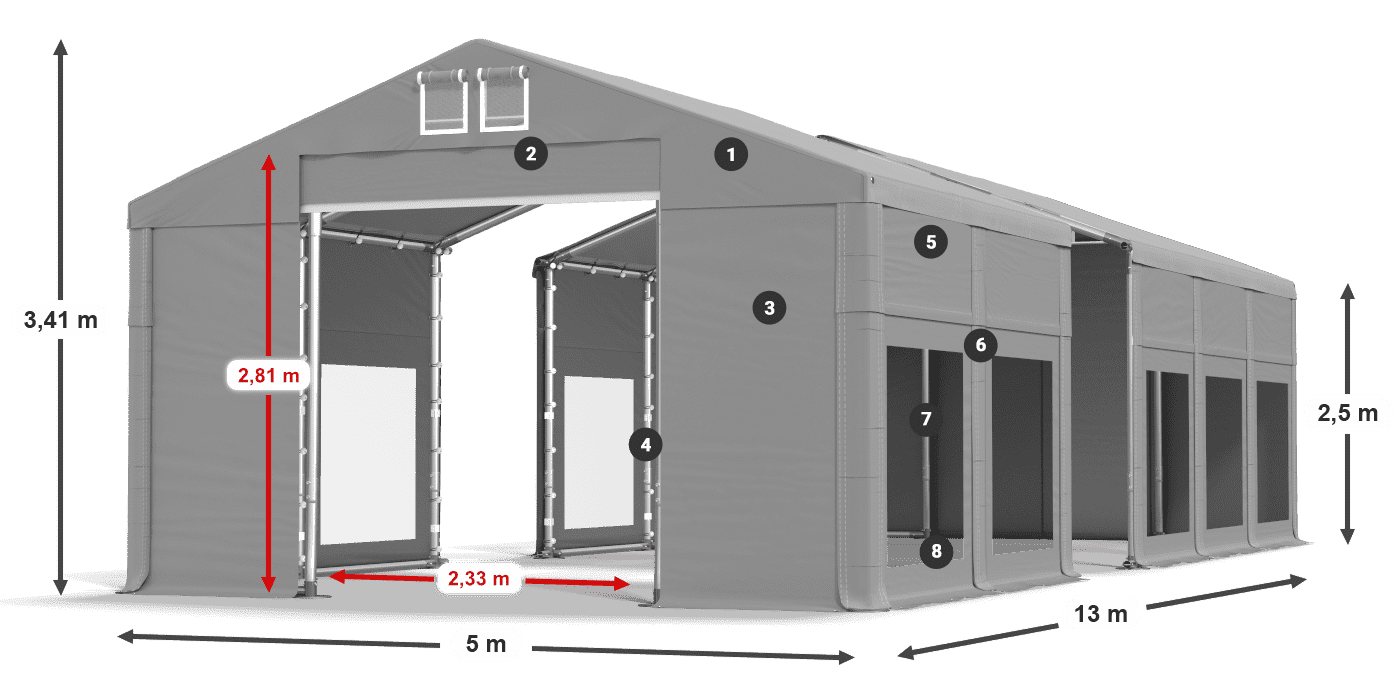 Dach: MS 580 PVC Wände: MS 580 PVC 2,5 m Legende