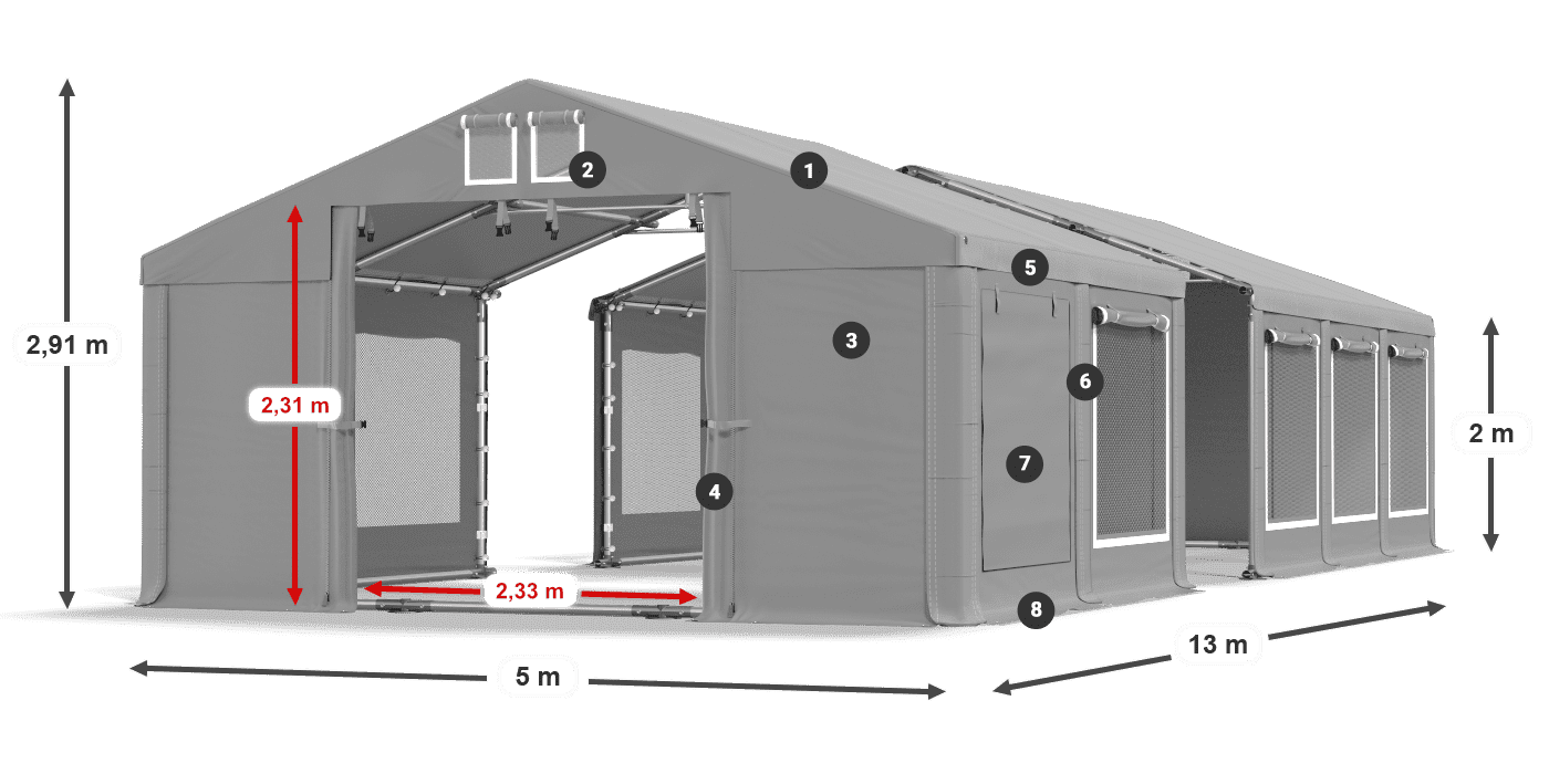 Dach: FR 620 PVC Wände: SD 500 PVC 2m Legende