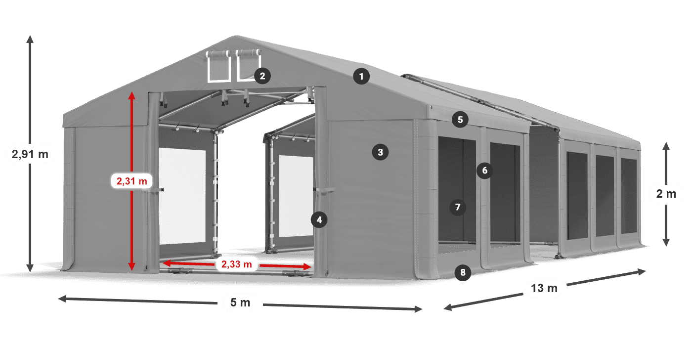 Dach: MS 580 PVC Wände: MS 580 PVC 2m Legende