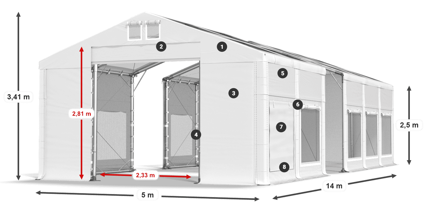 Dach: MS T 580 PVC Wände: SD M 500 PVC 2,5 m Legende