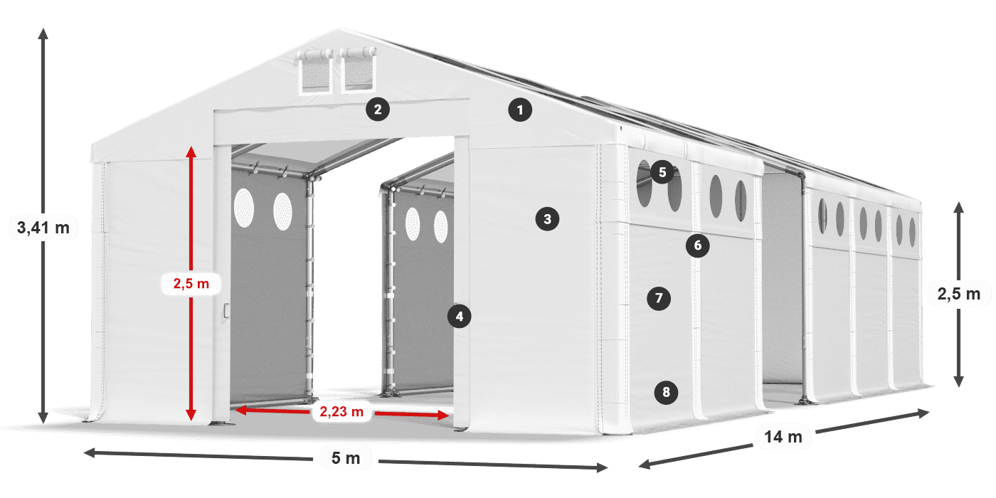 Dach: MS T 580 PVC Wände: SD O 500 PVC 2,5 m Legende