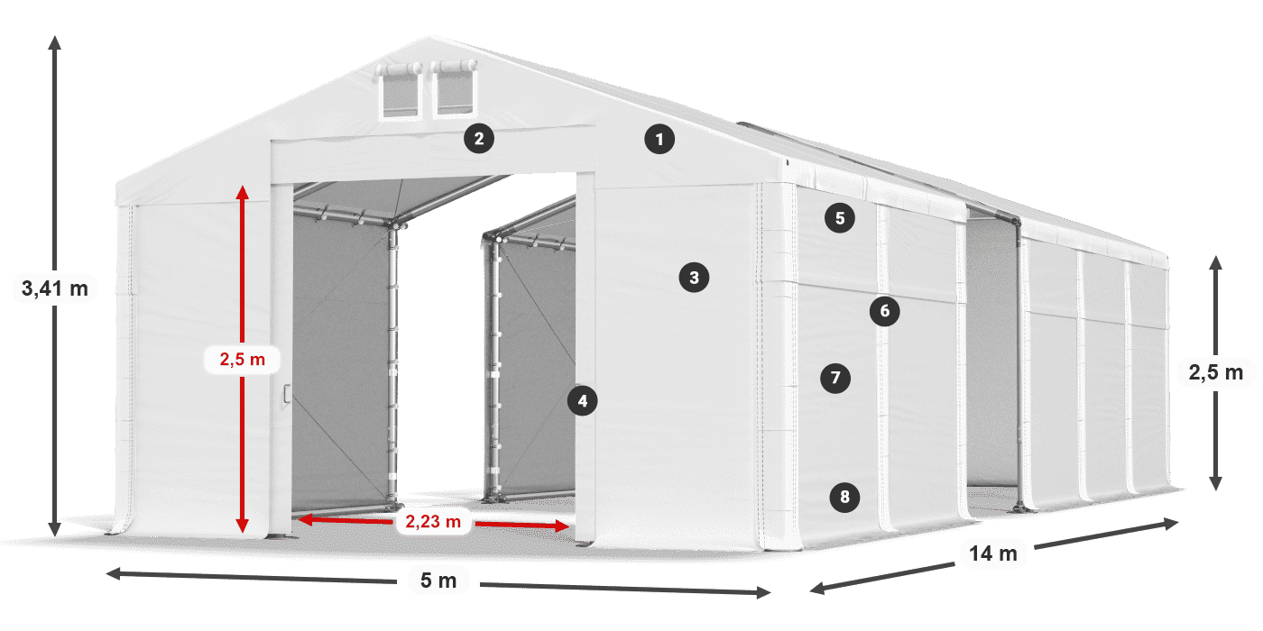 Dach: SD 560 PVC Wände: MS 580 PVC Legende 2,5 m