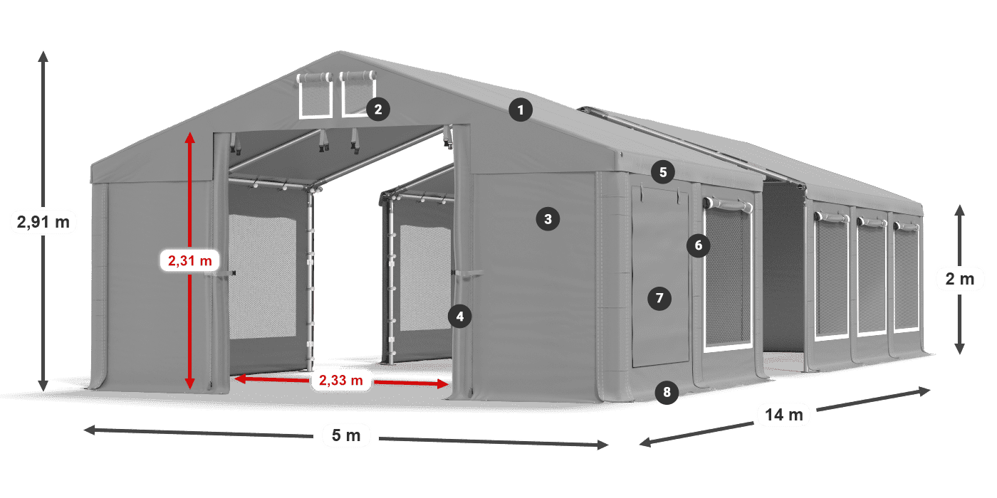 Dach: FR 620 PVC Wände: SD 500 PVC 2m Legende