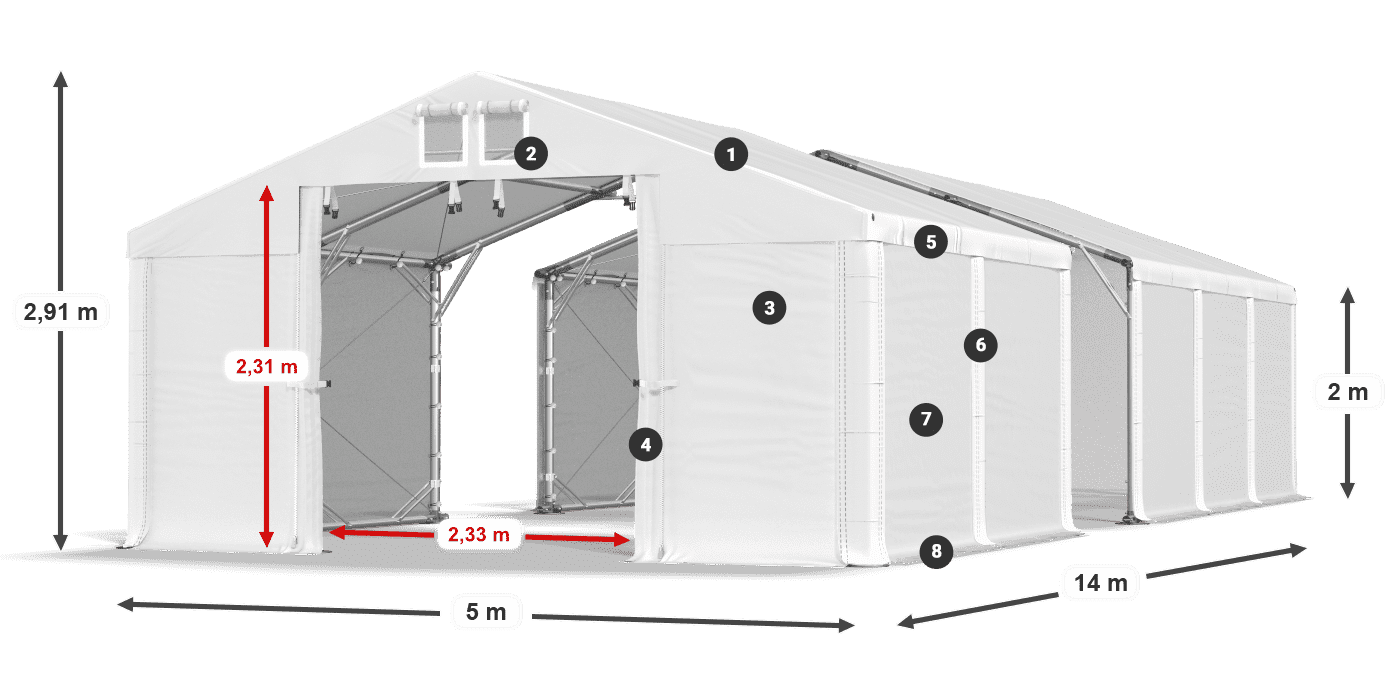 Dach: SD 560 PVC Wände: FR 620 PVC Legende 2m