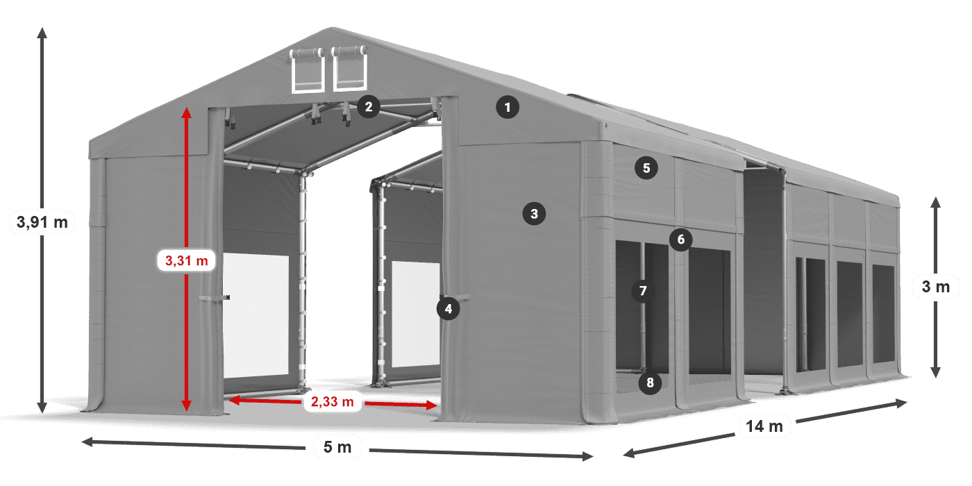 Dach: FR 620 PVC Wände: MS 580 PVC 3m Legende