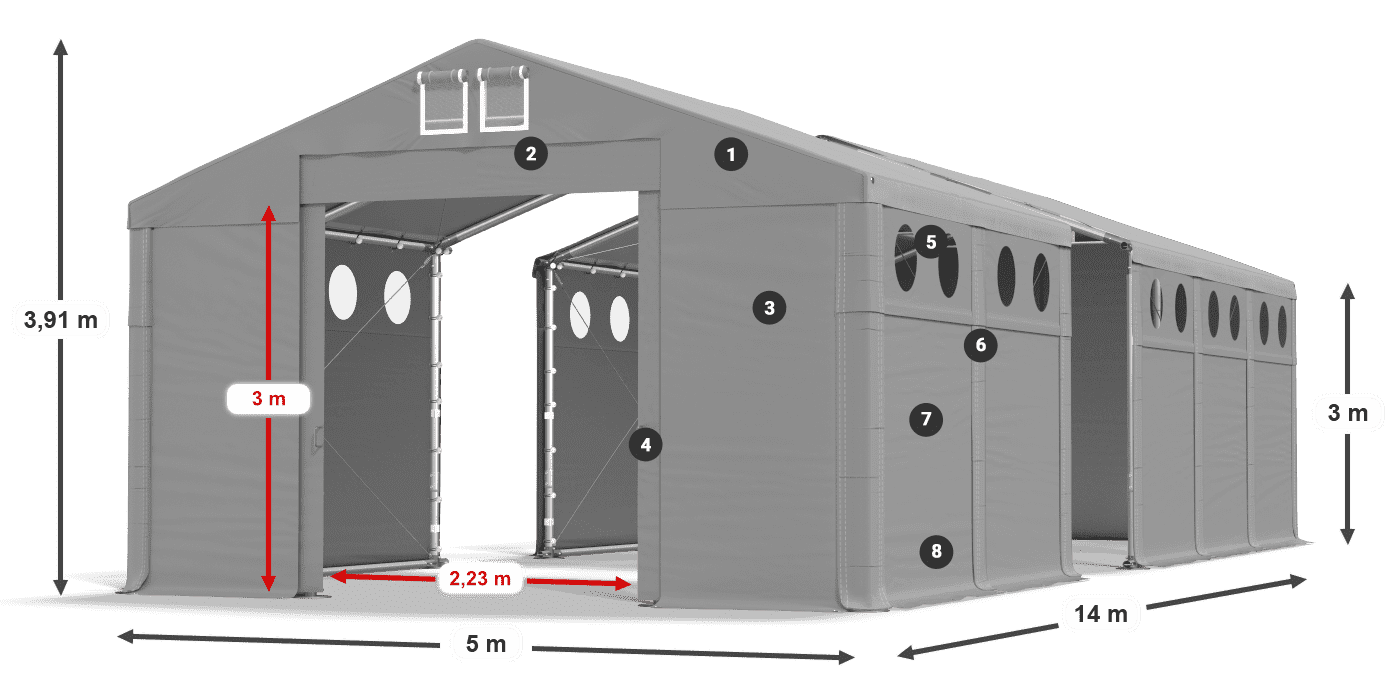 Dach: FR 620 PVC Wände: MS O 580 PVC 3m Legende