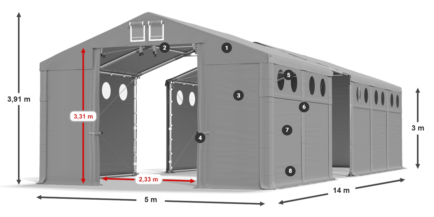 Dach: FR 620 PVC Wände: SD O 500 PVC 3m Legende