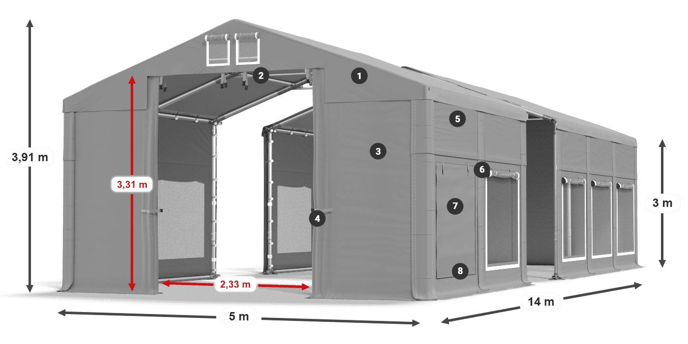 Dach: MS 580 PVC Wände: SD M 500 PVC 3m Legende