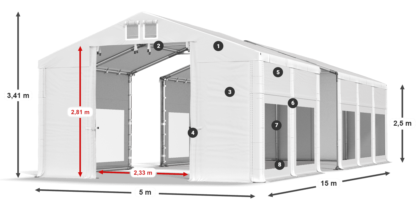 Dach: FR 620 PVC Wände: MS 580 PVC 2,5 m Legende