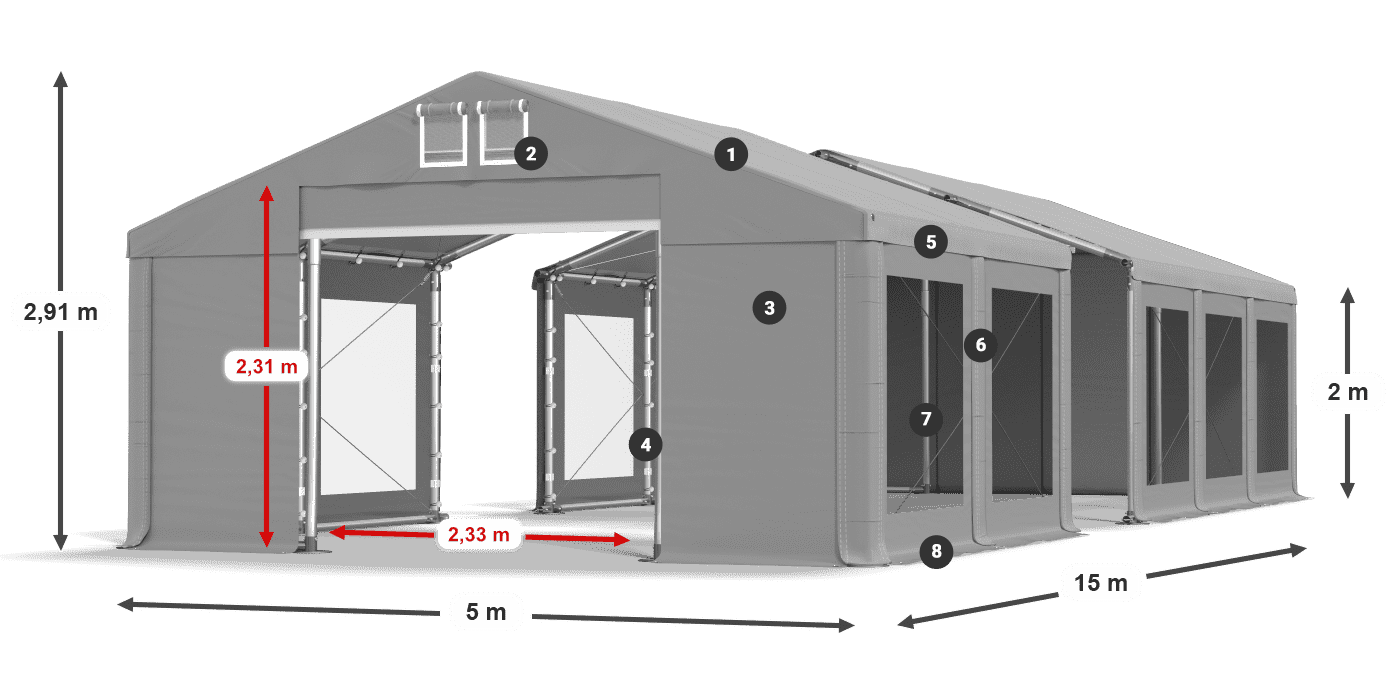 Dach: MS 580 PVC Wände: MS 580 PVC 2m Legende