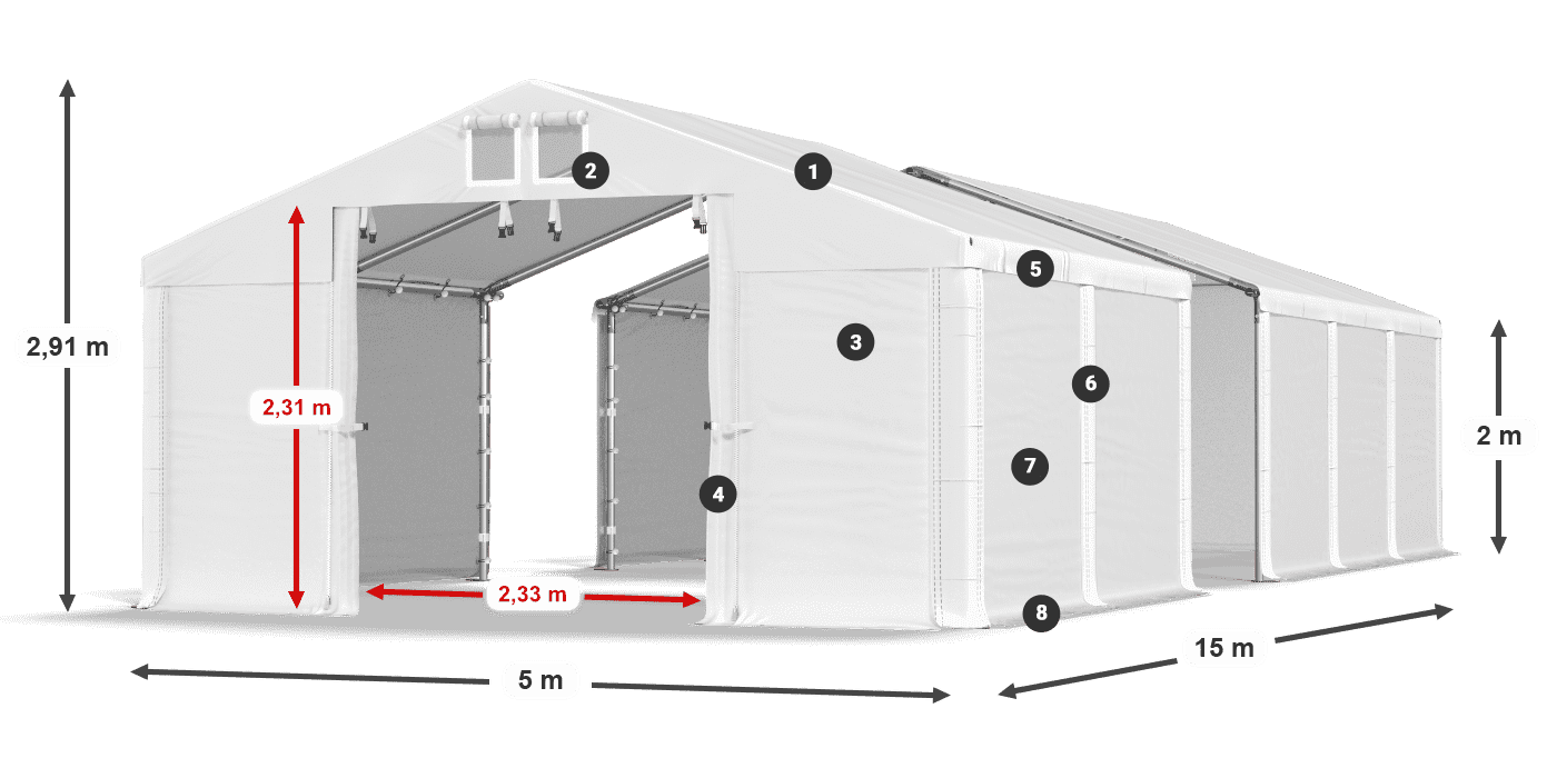 Dach: MS 580 PVC Wände: SD 500 PVC 2m Legende