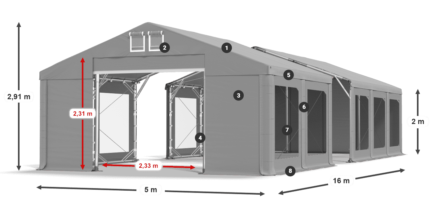Dach: FR 620 PVC Wände: MS 580 PVC 2m Legende