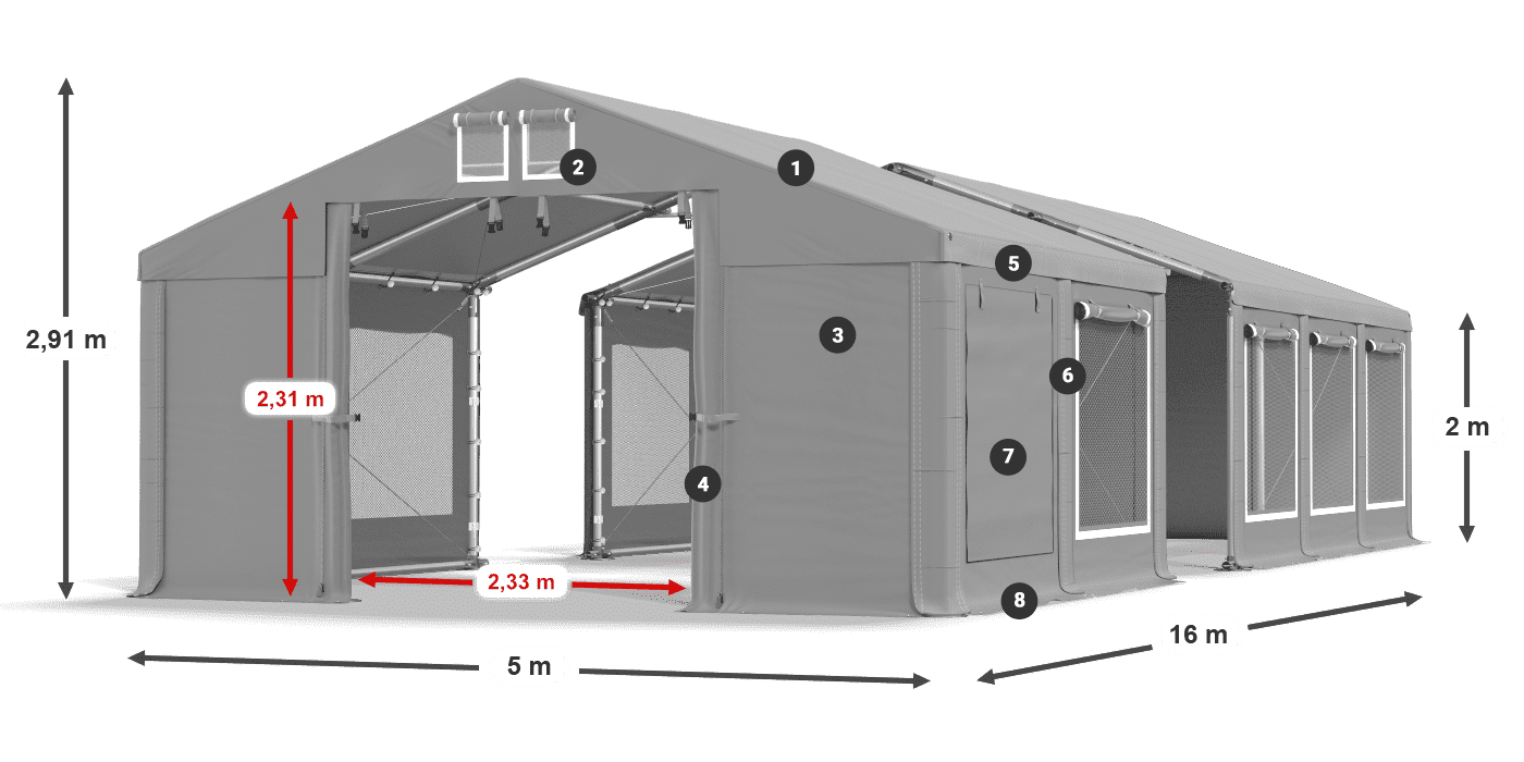 Dach: FR 620 PVC Wände: SD 500 PVC 2m Legende