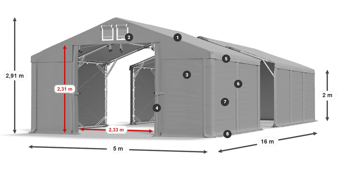 Dach: MS 580 PVC Wände: FR M 620 PVC 2m Legende