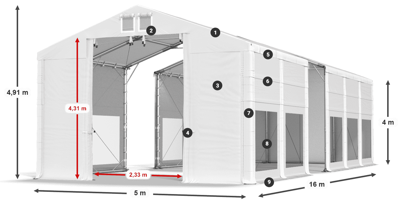 Dach: FR 620 PVC Wände: MS 580 PVC 4m Legende