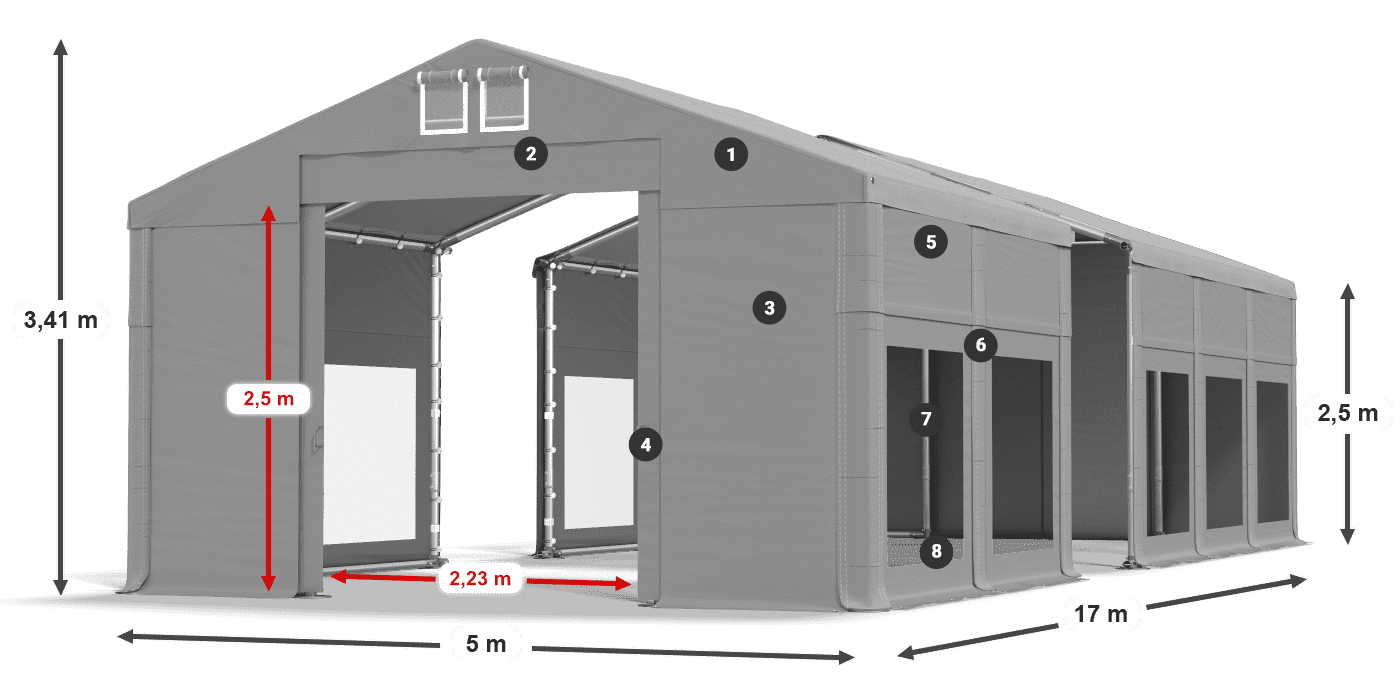 Dach: FR 620 PVC Wände: MS 580 PVC 2,5 m Legende