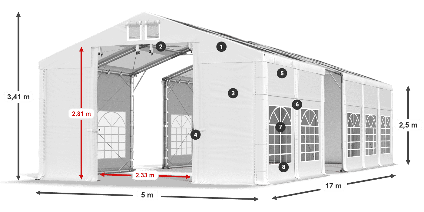 Dach: MS 580 PVC Wände: SD 500 PVC 2,5 m Legende