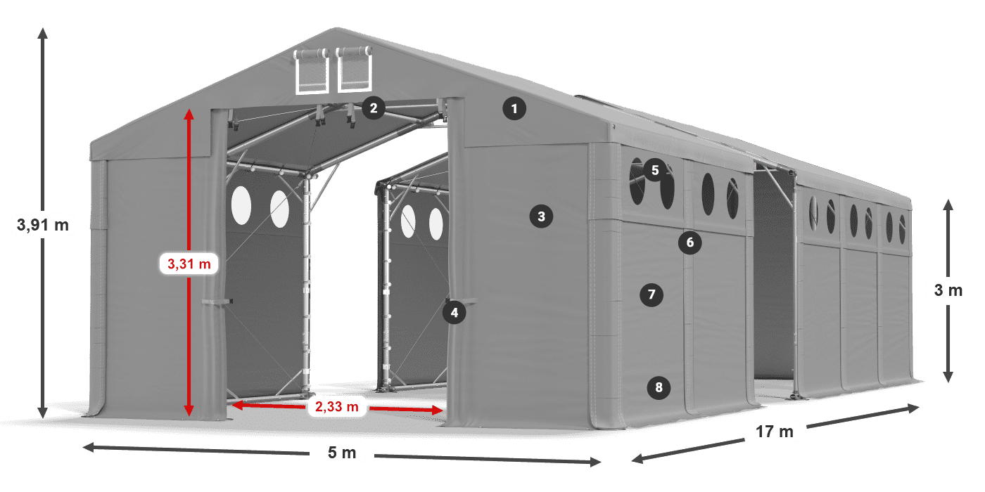 Dach: MS 580 PVC Wände: SD O 500 PVC 3m Legende