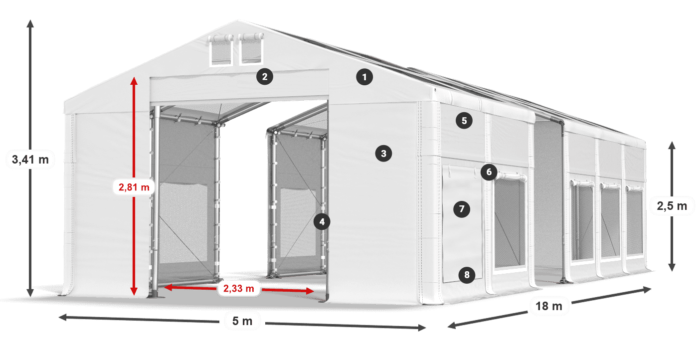 Dach: MS T 580 PVC Wände: SD M 500 PVC 2,5 m Legende