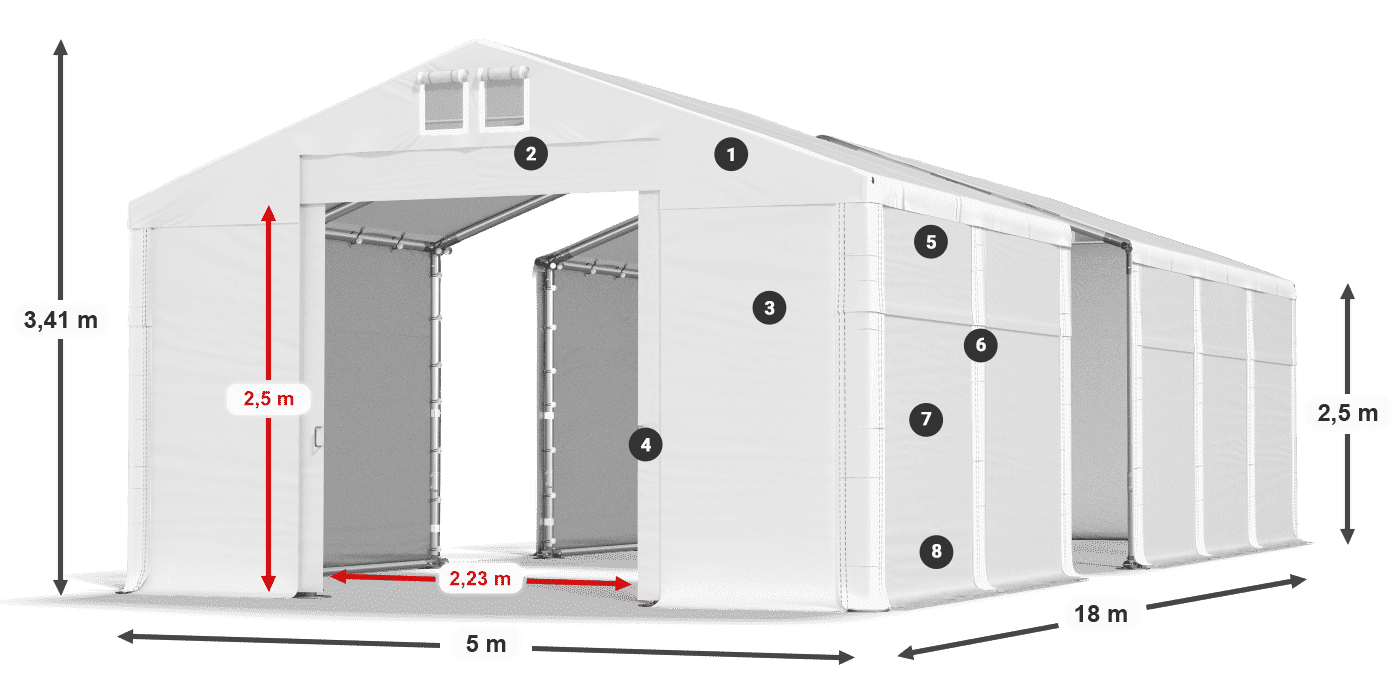 Dach: SD 560 PVC Wände: FR 620 PVC Legende 2,5 m