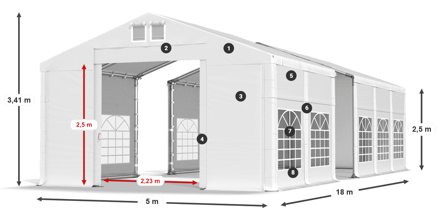 Dach: SD 560 PVC Wände: FR 620 PVC Legende 2,5 m