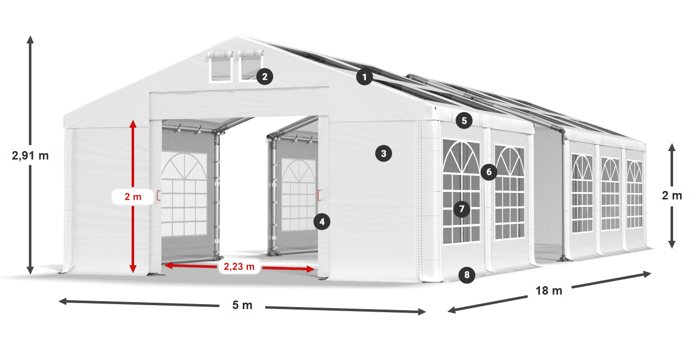 Dach: MS T 580 PVC Wände: FR 620 PVC 2m Legende