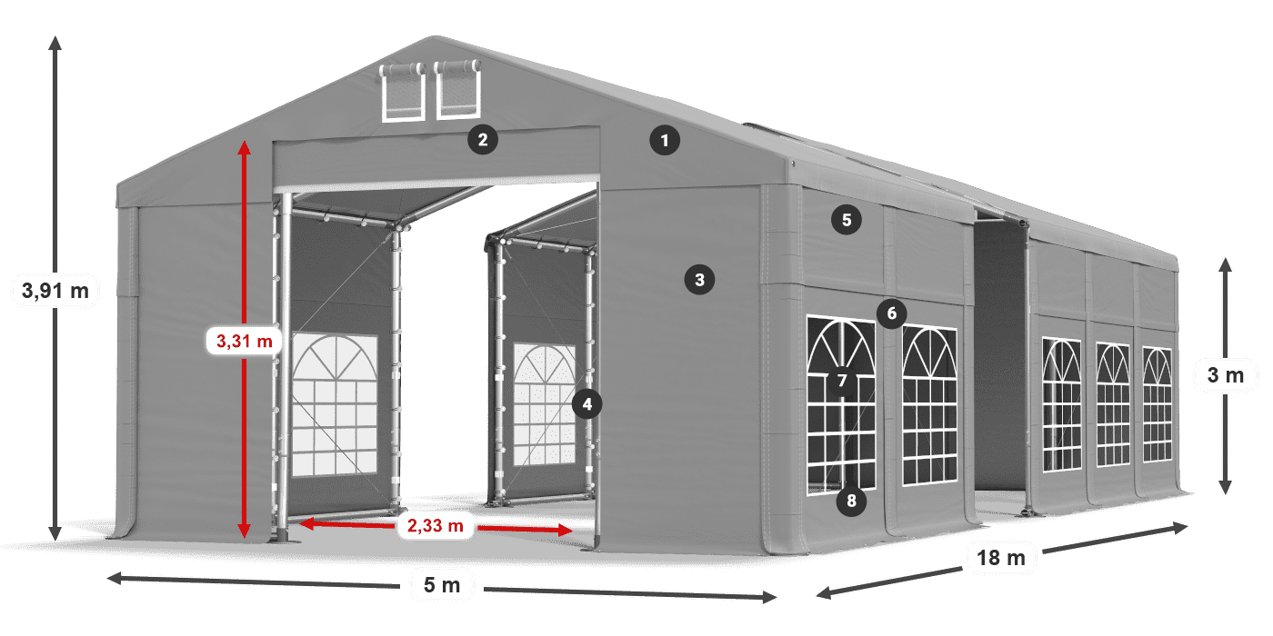 Dach: FR 620 PVC Wände: SD 500 PVC 3m Legende