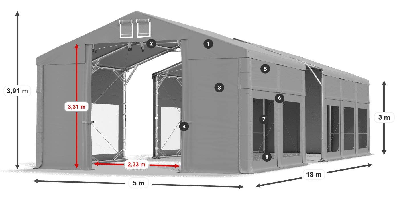 Dach: MS 580 PVC Wände: MS 580 PVC 3m Legende