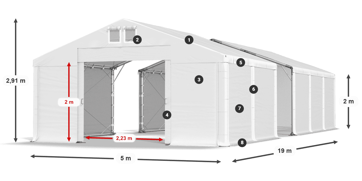 Dach: MS 580 PVC Wände: FR M 620 PVC 2m Legende