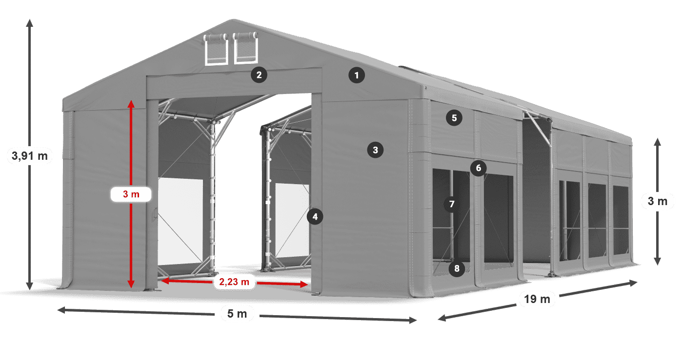 Dach: MS 580 PVC Wände: MS 580 PVC 3m Legende