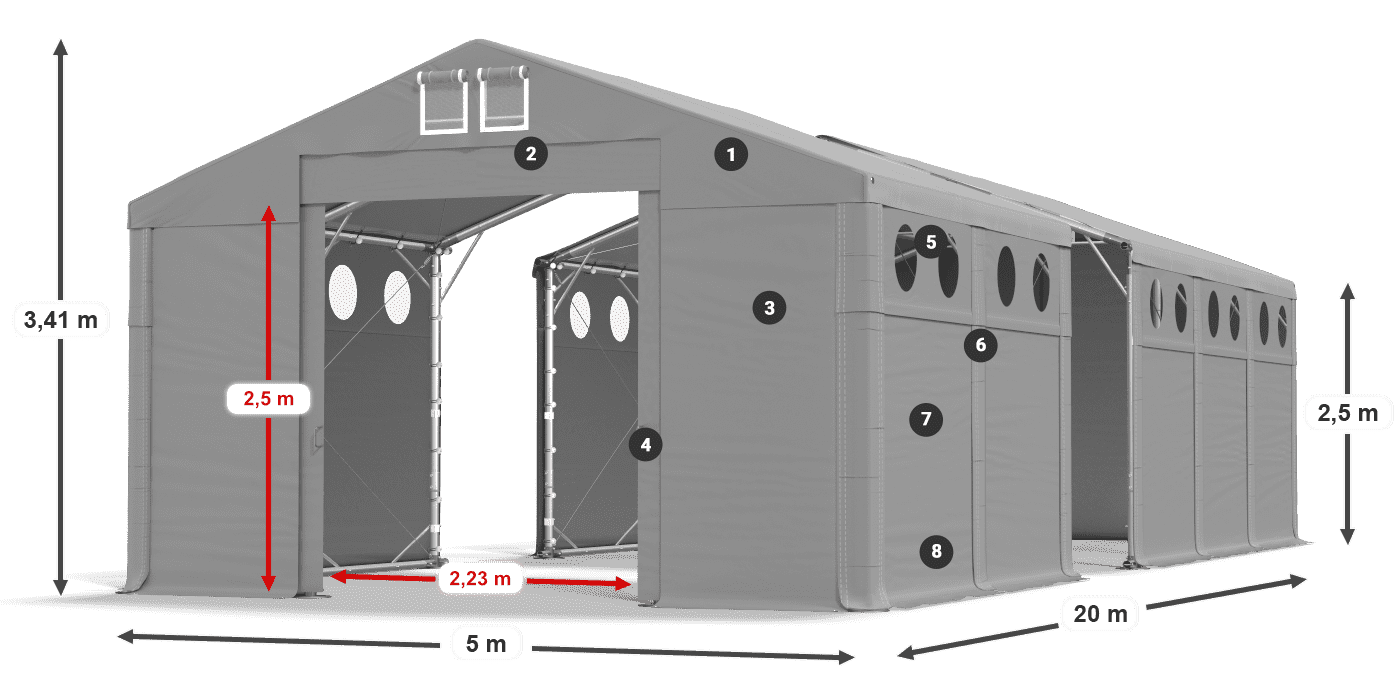 Dach: FR 620 PVC Wände: SD O 500 PVC 2,5 m Legende