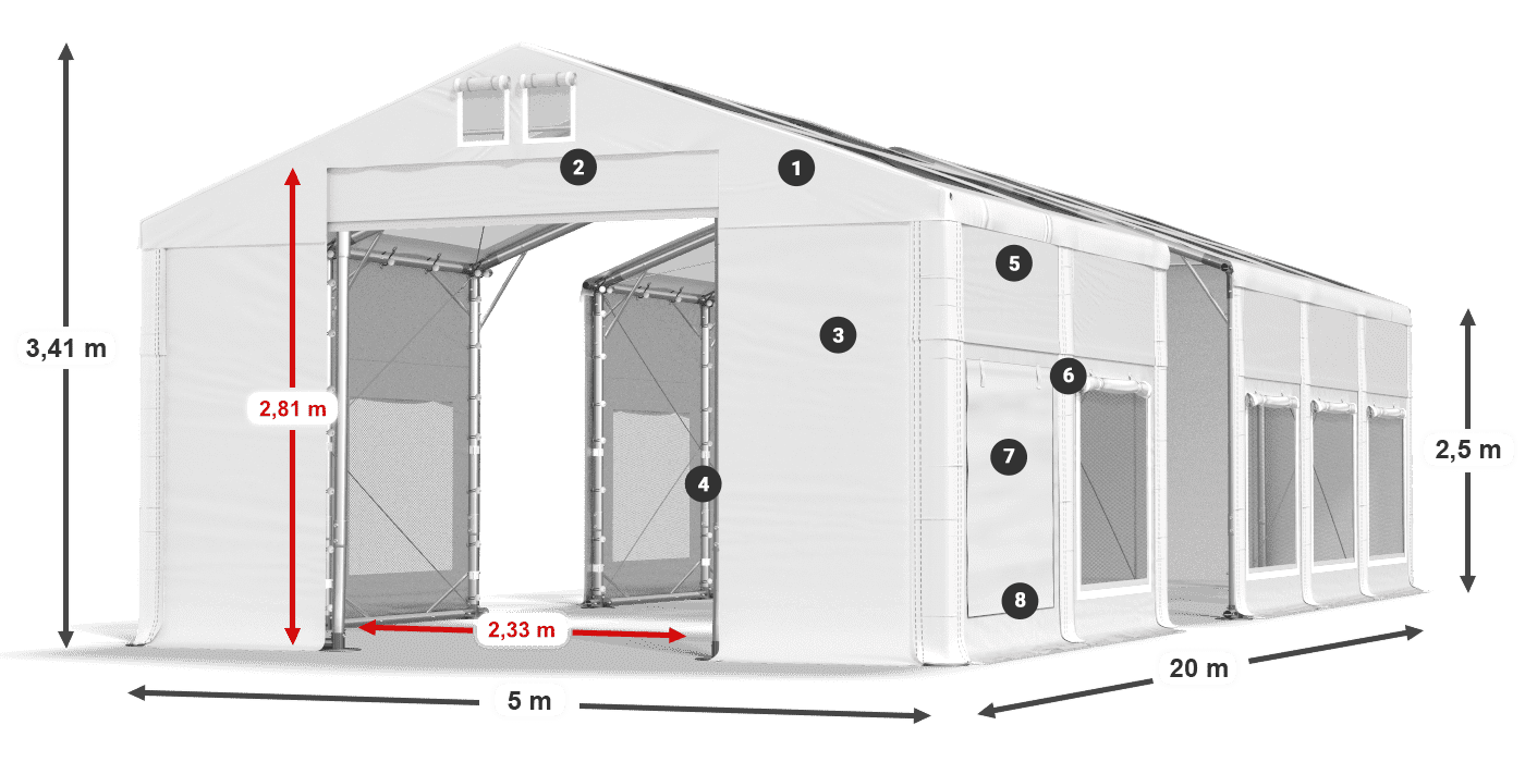 Dach: MS T 580 PVC Wände: SD M 500 PVC 2,5 m Legende