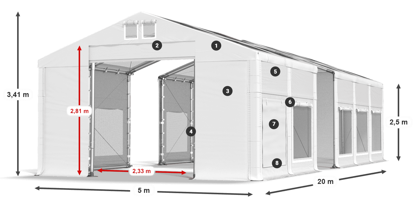 Dach: MS T 580 PVC Wände: SD M 500 PVC 2,5 m Legende