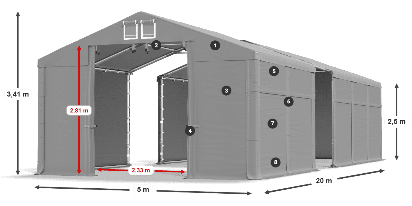 Dach: SD 560 PVC Wände: MS 580 PVC Legende 2,5 m